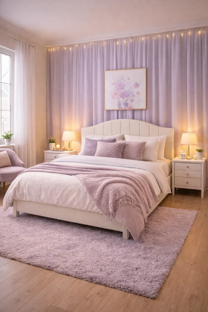 Lavender Curtain Cozy Bedroom Idea