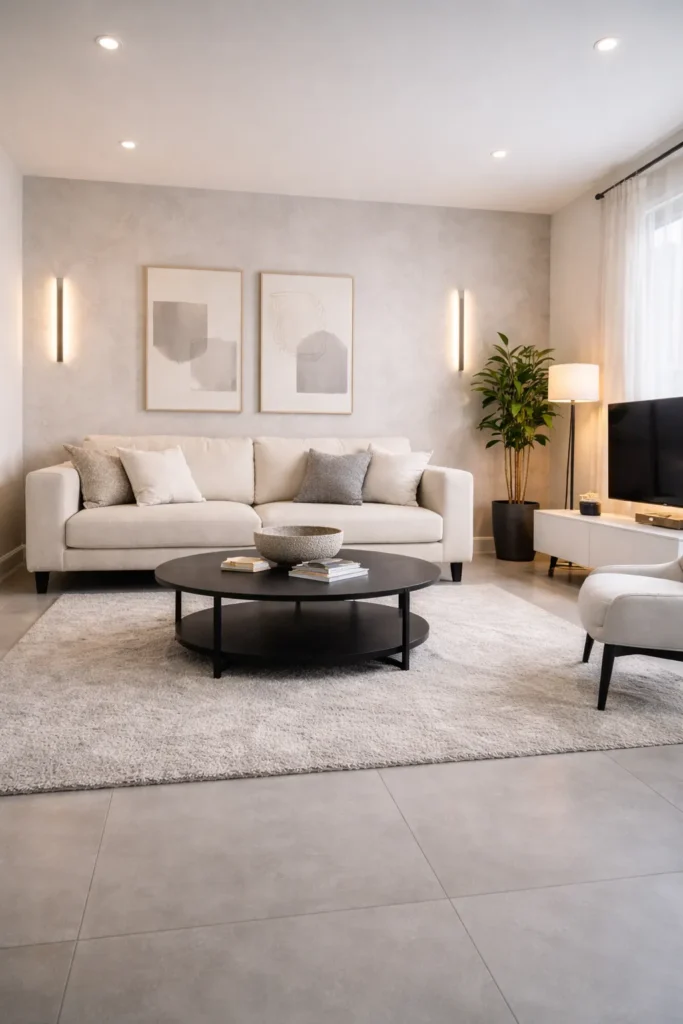Light Concrete Modern Stylish Living Room Idea