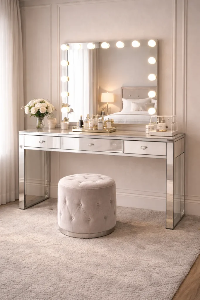 Luxury Mirrored Vanity with Crystal Decor Idea