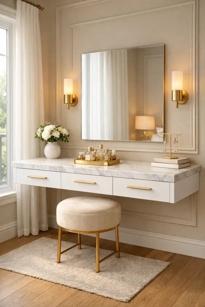 Luxury White Marble Vanity with Gold Accents Idea