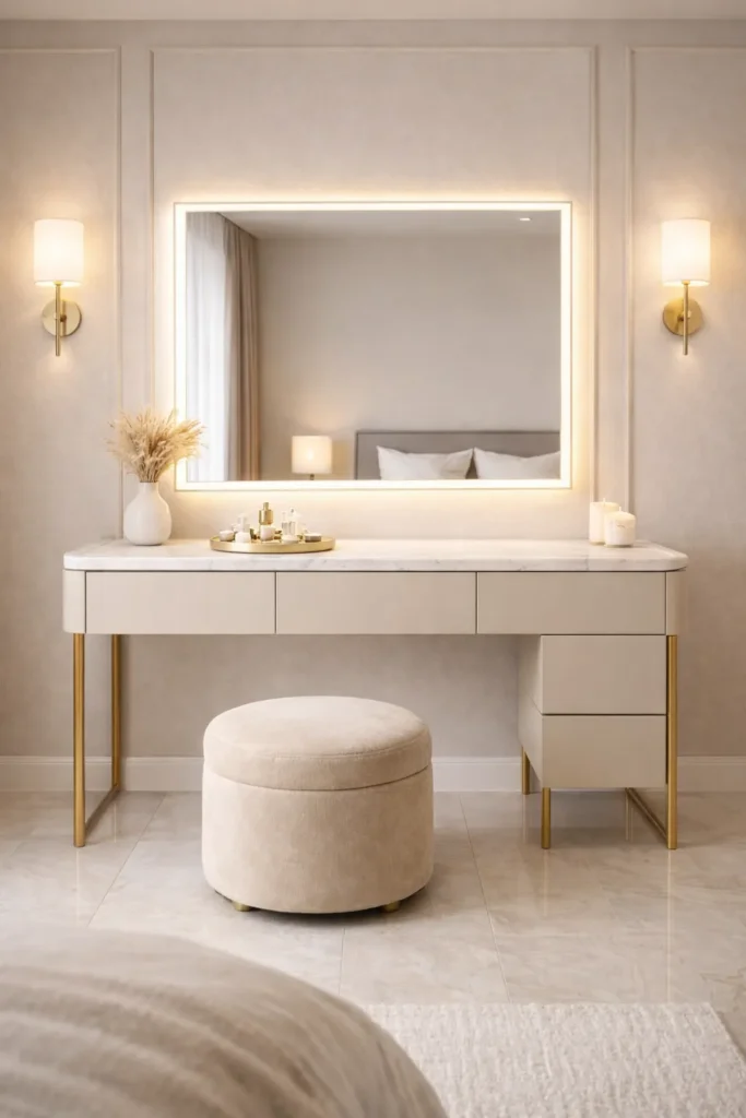 Luxury Marble Top Vanity with Gold Legs Idea