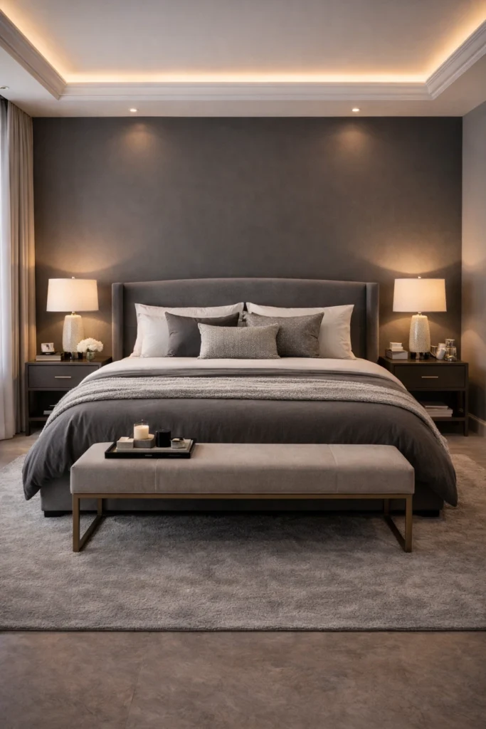 Luxury Grey Hotel Suite Bedroom Idea
