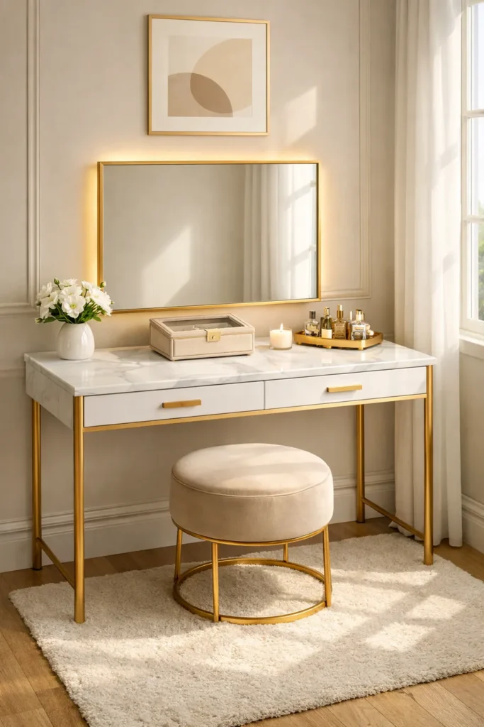 Marble Top Gold Frame Dressing Table Idea