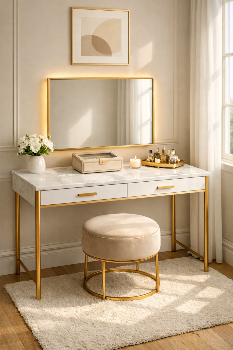 Marble Top Gold Frame Dressing Table Idea