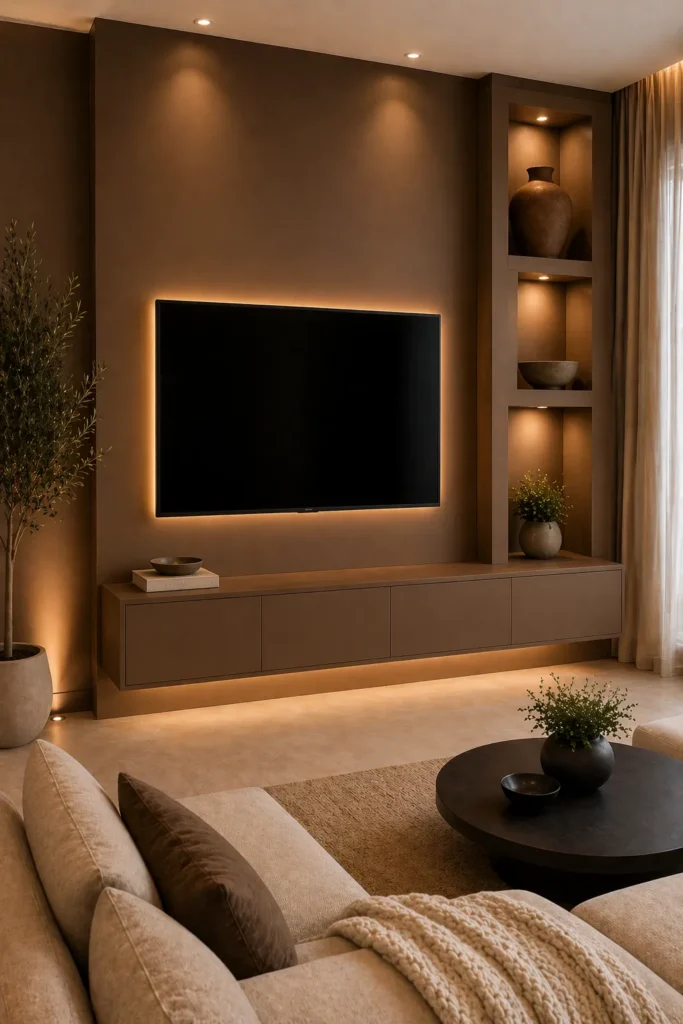Matte Mocha Feature Media Wall Idea