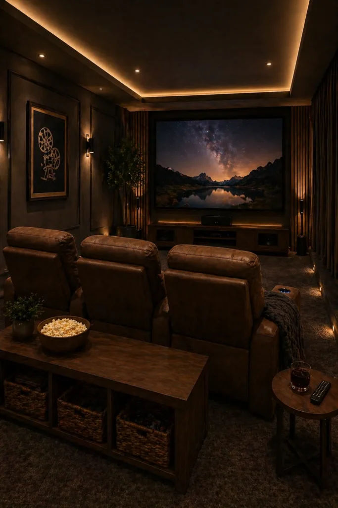 Media Room with Brown Recliners Idea