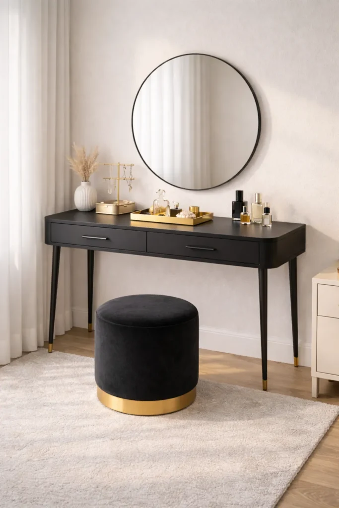 Minimal Black Elegant Dressing Table Idea