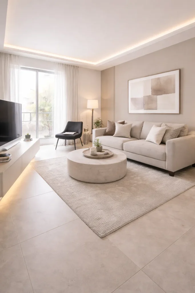 Minimal Taupe Stylish Living Room Idea