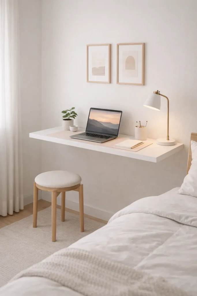 Minimal White Bedroom Desk Setup Idea