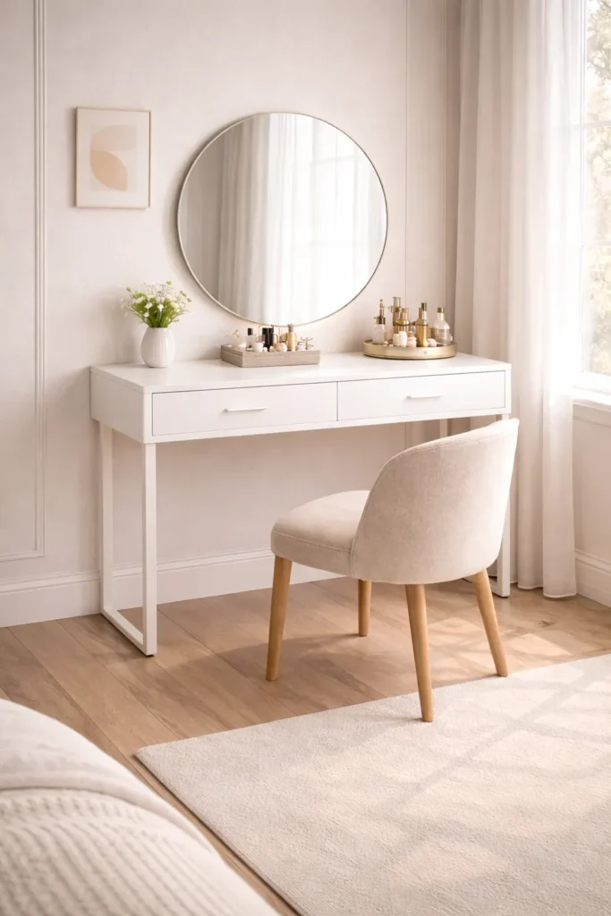 Minimal White Drawer Dressing Table Idea
