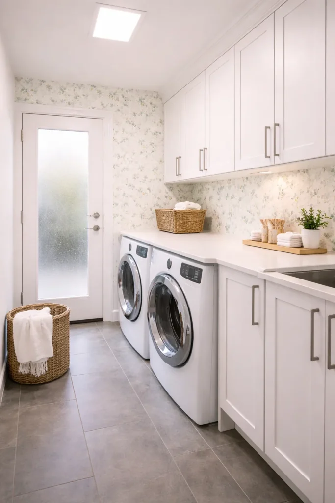 Mint Blossom Floral Wallpaper Fresh Laundry Room Idea