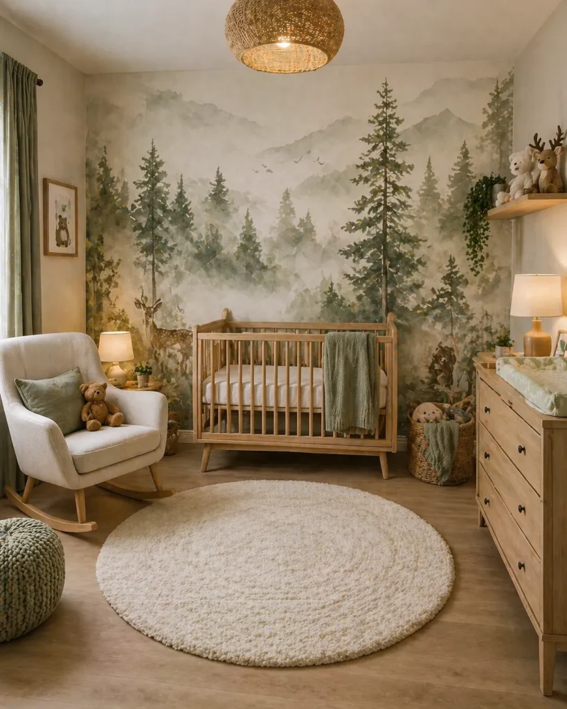 Misty Forest Nursery Accent Wall Idea