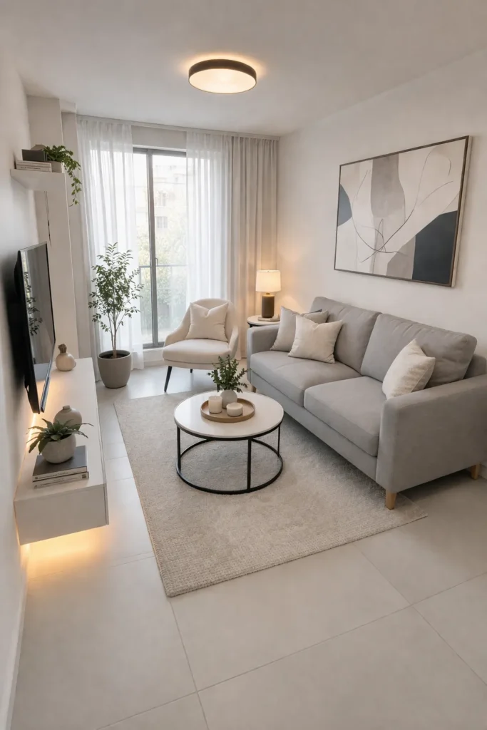 Modern Small Stylish Living Room With Compact Layout Idea