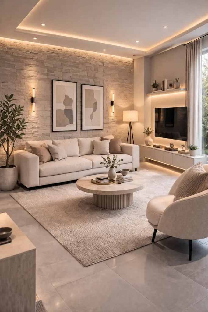 Modern Stone Accent Stylish Living Room Idea