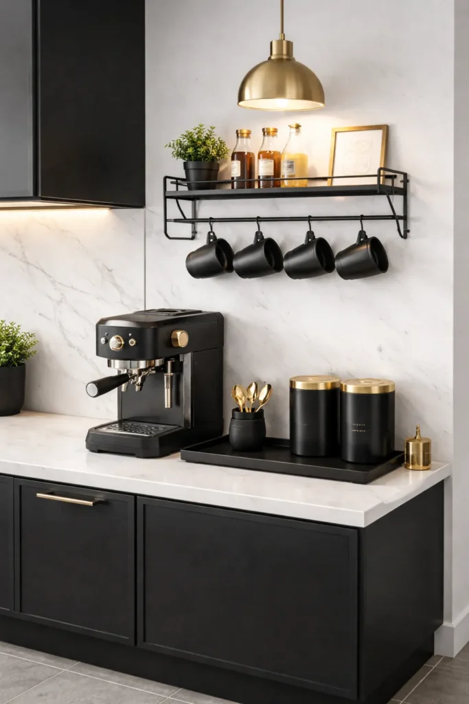 Modern Black Kitchen Counter Coffee Bar Idea