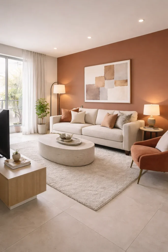 Modern Terracotta Accent Stylish Living Room Idea