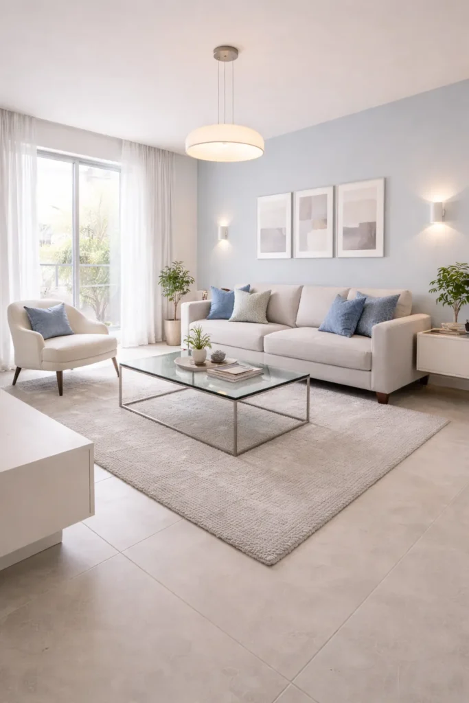 Modern Soft Blue Stylish Living Room Idea