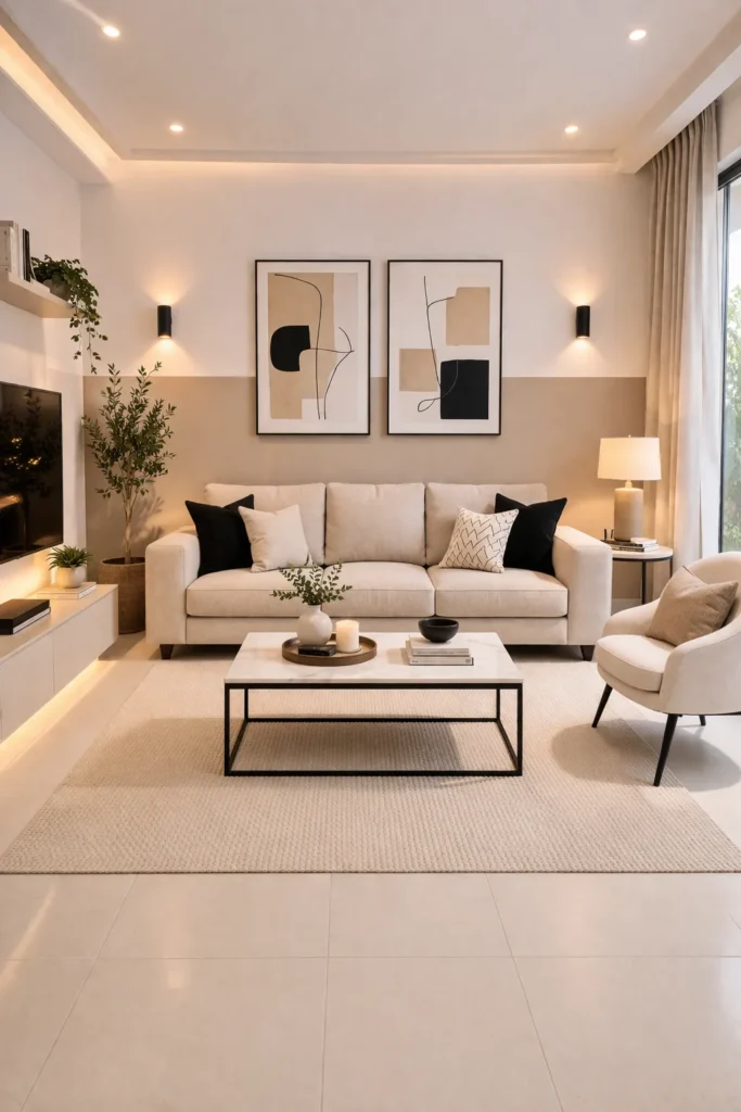 Modern Two-Tone Stylish Living Room Idea