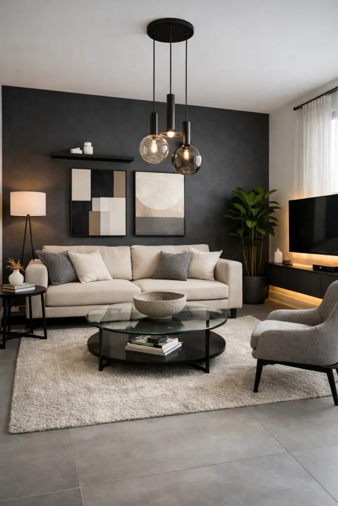 Modern Charcoal Grey Stylish Living Room Idea