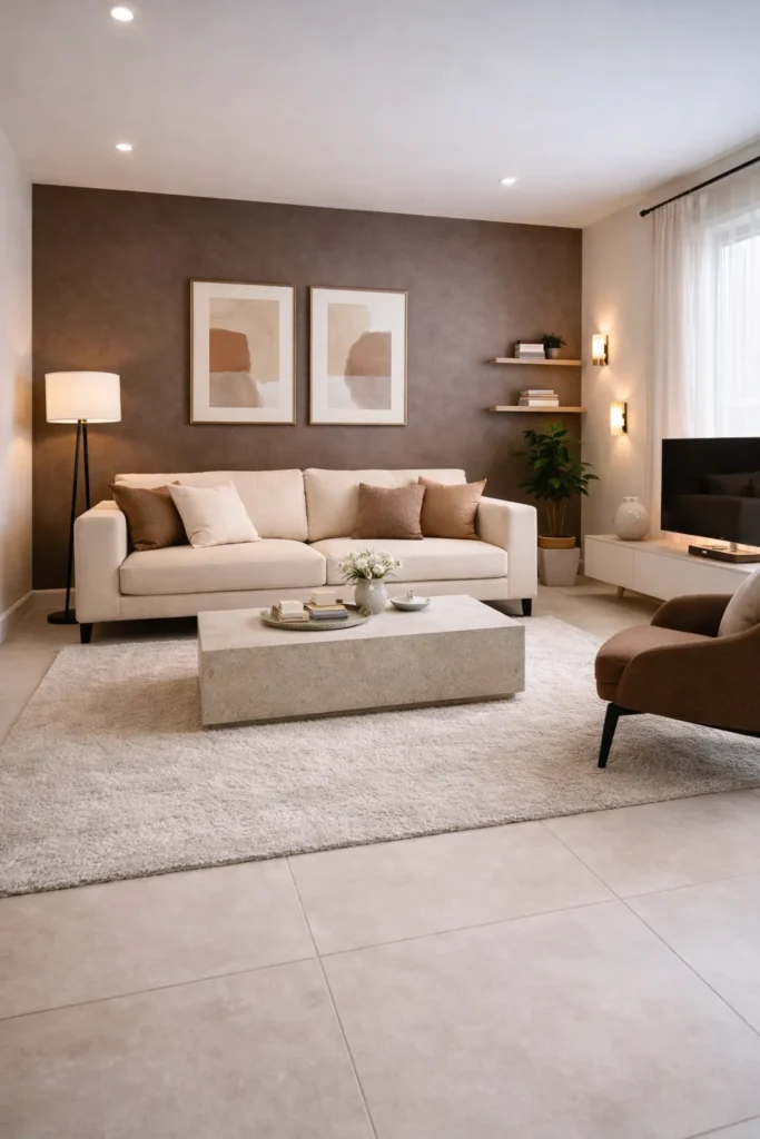 Modern Mocha Brown Stylish Living Room Idea