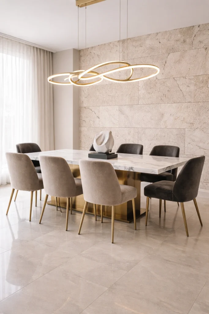 Modern Luxury Dining Room with Statement Wall Idea