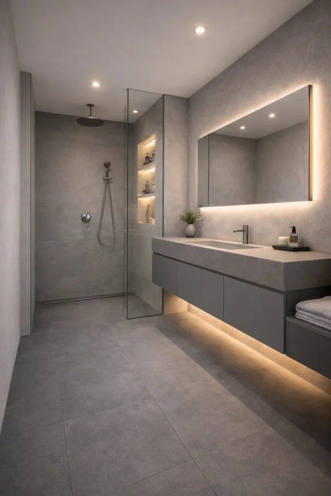 Monotone Grey Layered Bathroom Idea