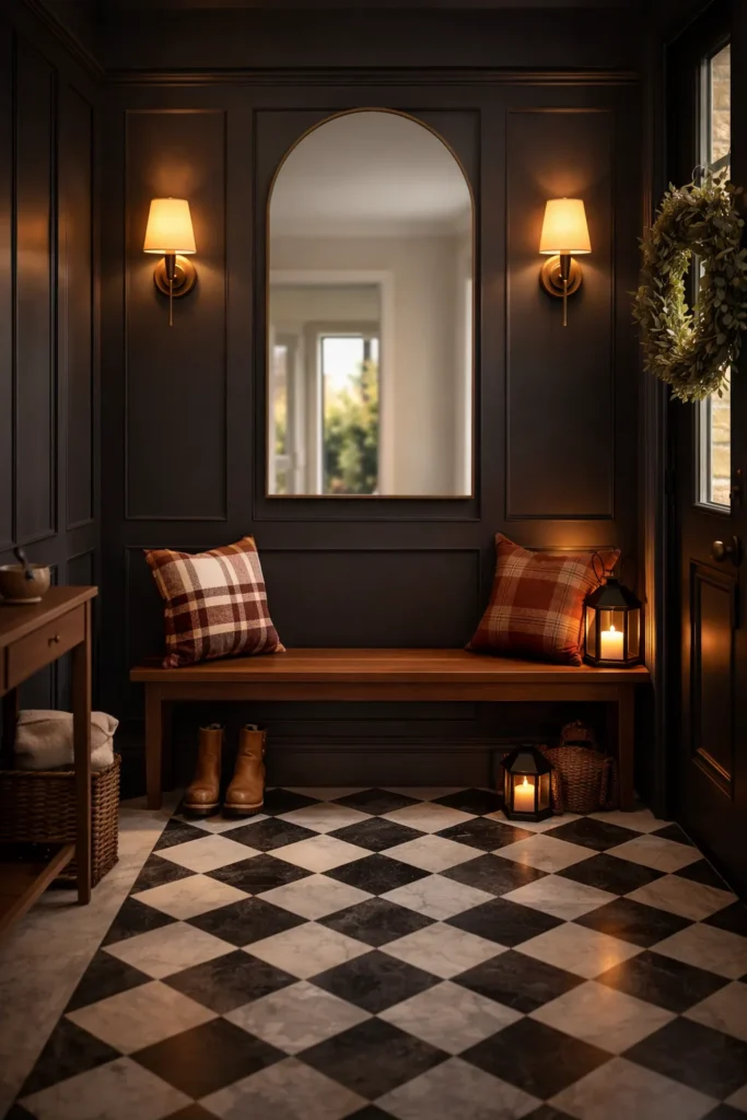 Moody Welcome Entryway With Bench Idea