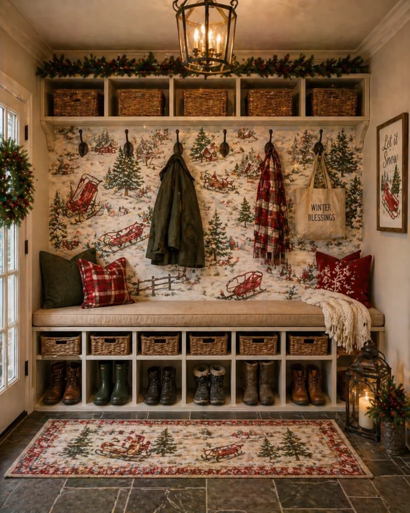 Mudroom Vintage Sled Scene Wall Idea
