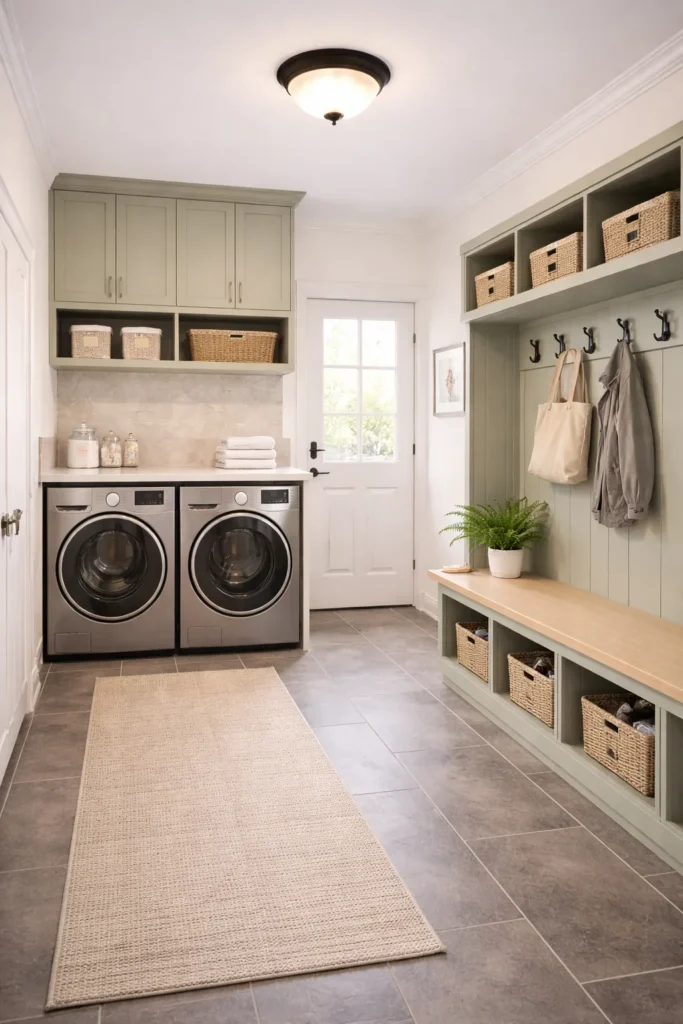 Mudroom and Laundry Combo with Bench Seating Idea