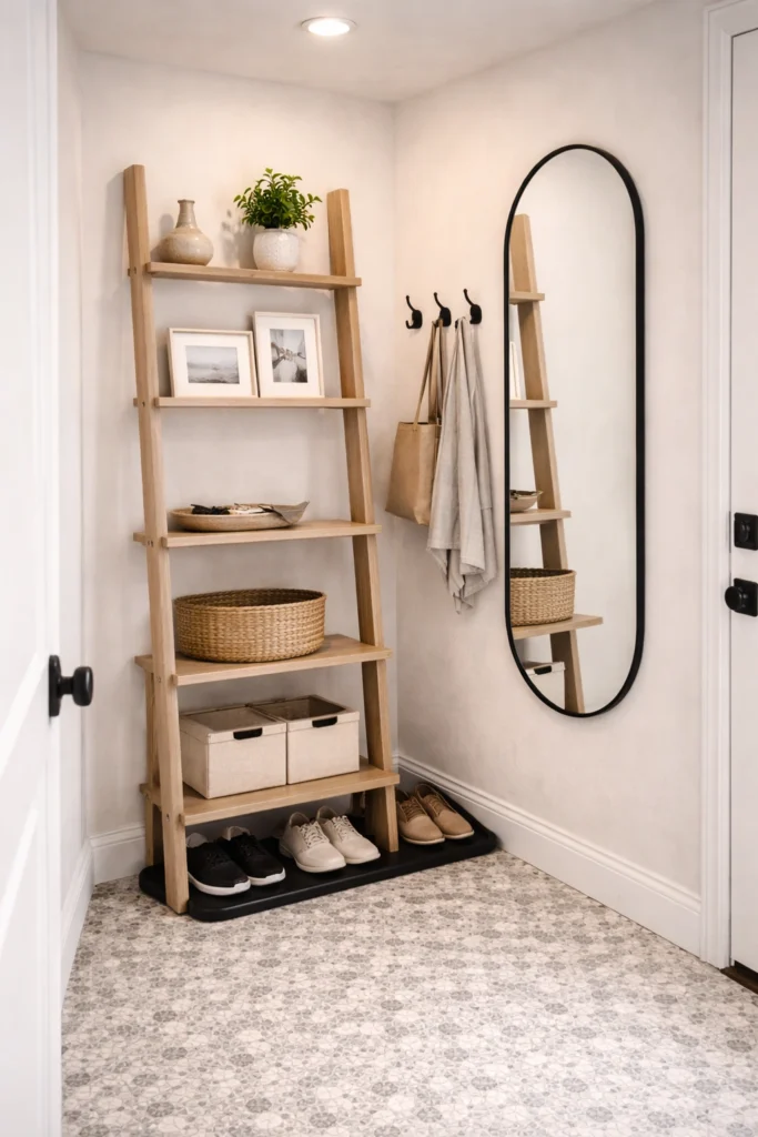 Narrow Ladder Shelf Entryway Idea
