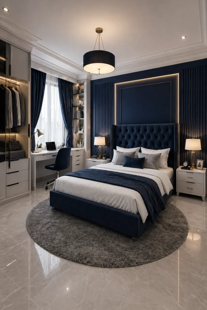 Navy Blue Elegant Bedroom Idea