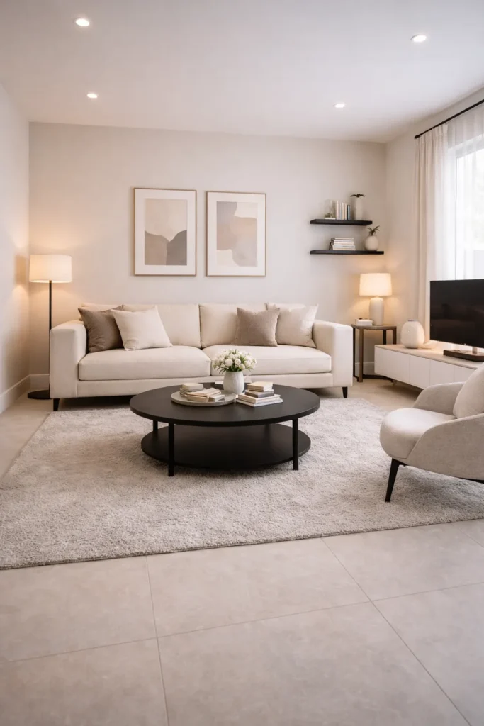 Neutral Contrast Stylish Living Room Idea