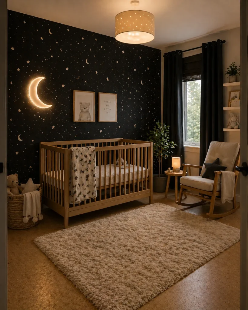 Nursery with Black Star Pattern Wallpaper Idea