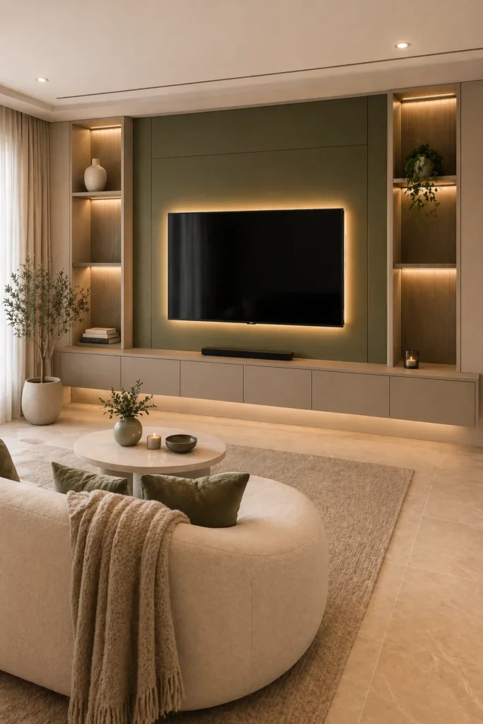 Olive Accent Modern Media Wall Idea