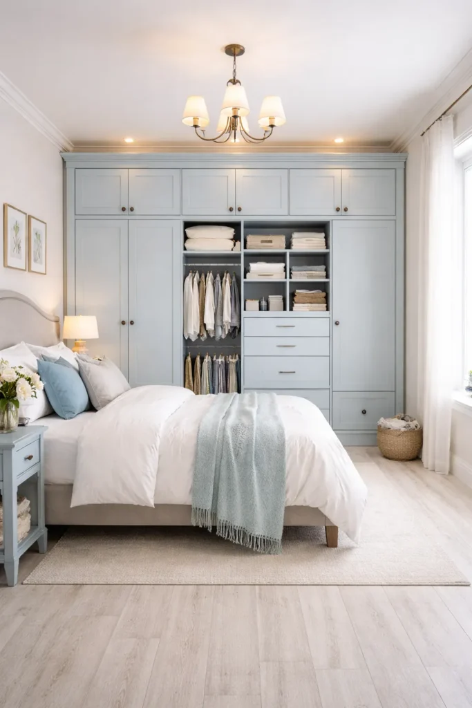 Pale Blue Cottage Style Wardrobe with Crown Top Idea