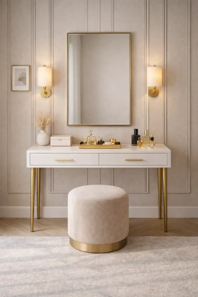 Panel Wall Elegant Dressing Table Idea