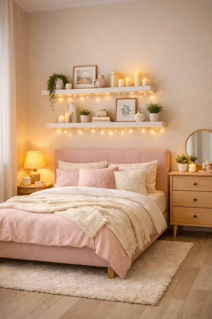 Pastel Floating Shelf Bedroom Idea