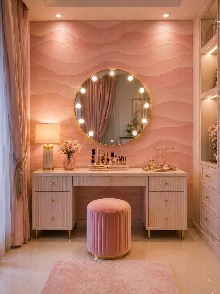 Petal Pink Wave Wallpaper for Dressing Corner Idea