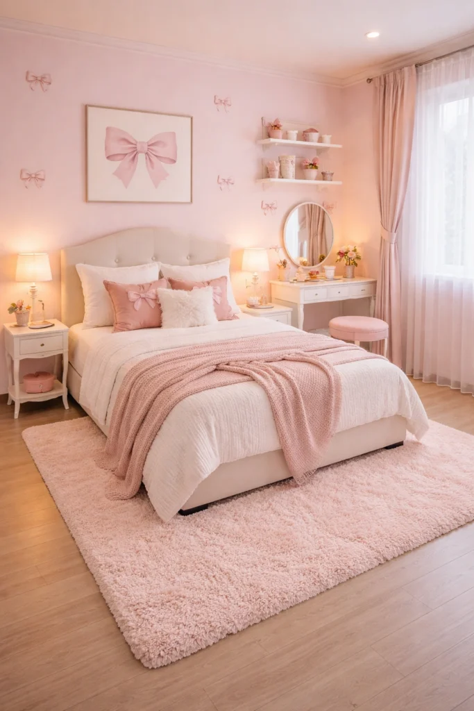 Pink Bow Decor Girly Bedroom Idea