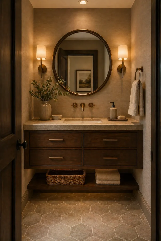 Powder Room with Mocha Vanity Idea