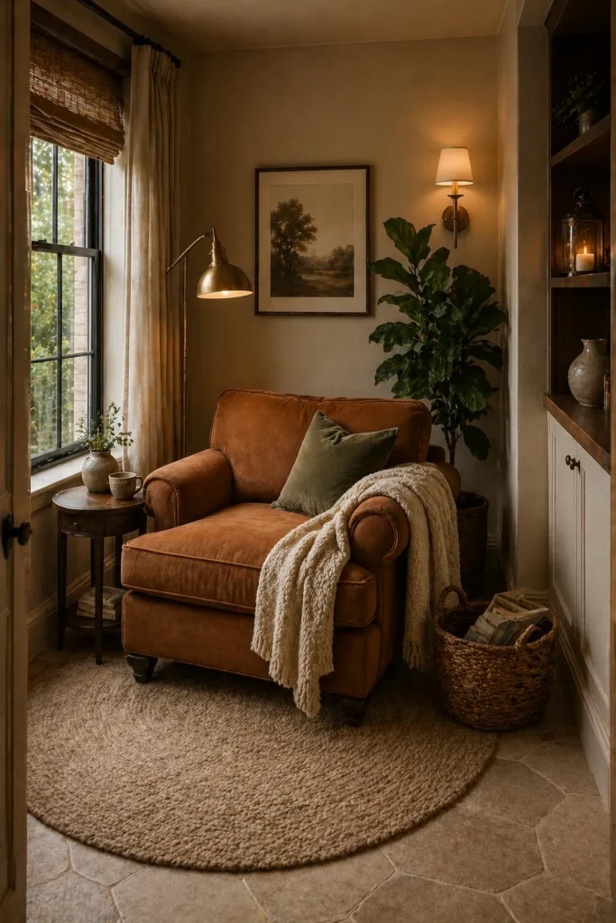 Reading Nook with Caramel Armchair Idea