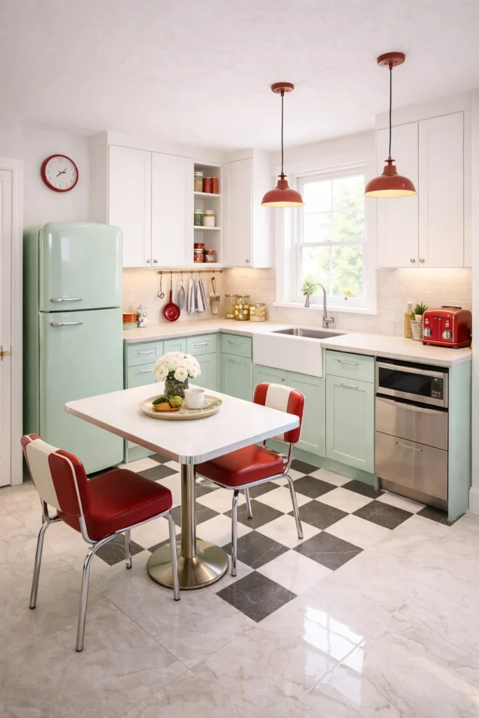Retro Style Small Kitchen with Bold Personality Idea