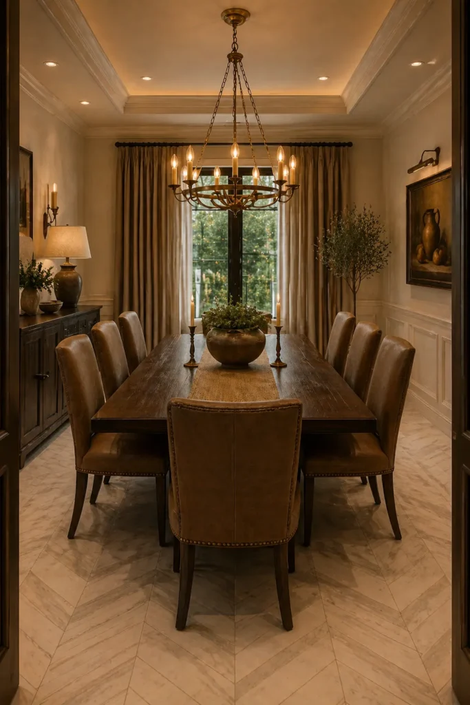 Rich Dining Room with Dark Oak Table Idea