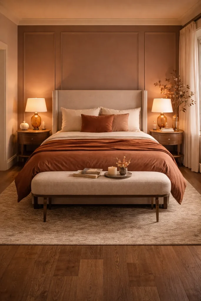 Romantic Fall Bedroom With Upholstered Bed Idea