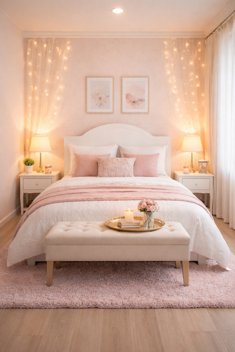 Romantic Fairy Light Bedroom Idea