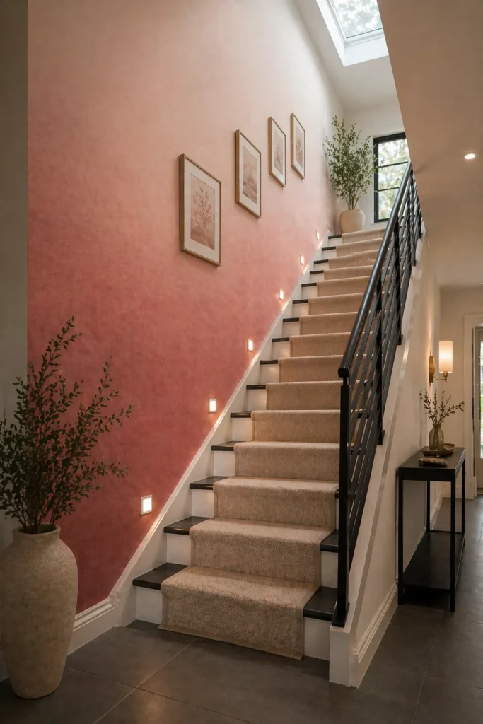 Rose Ombre Pink Wallpaper for Staircase Wall Drama Idea