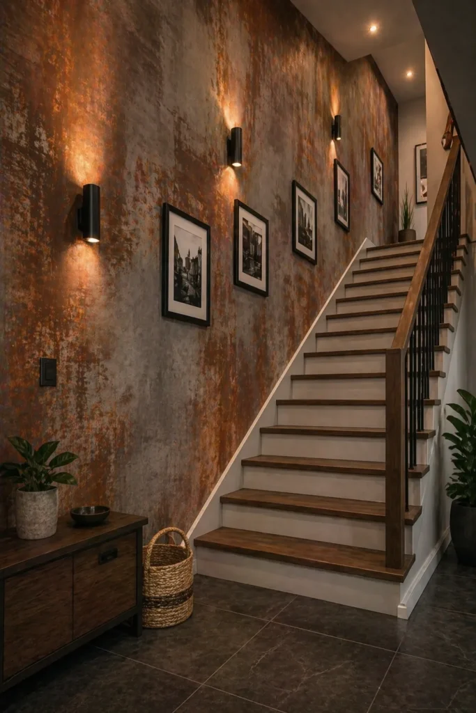 Rust Industrial Concrete Staircase Wall Idea