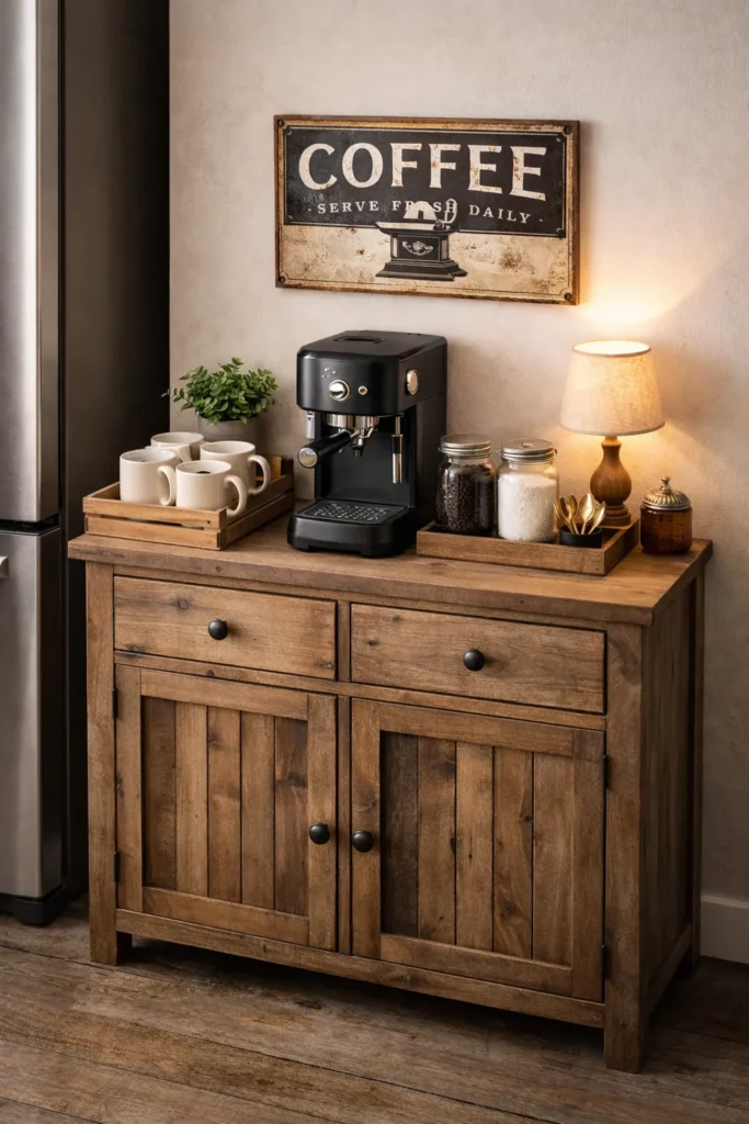 Rustic Wooden Coffee Cabinet Idea