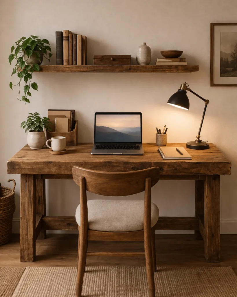 Rustic Wooden Desk Setup Idea