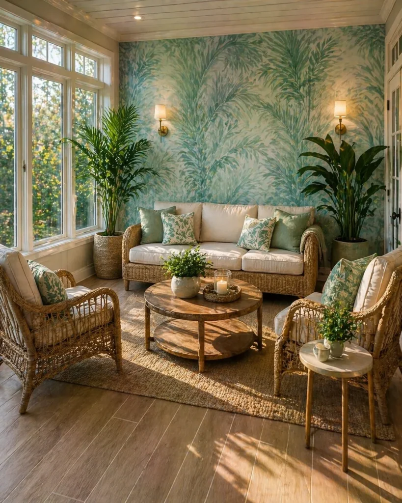 Sea Green Sunroom Relaxing Corner Idea